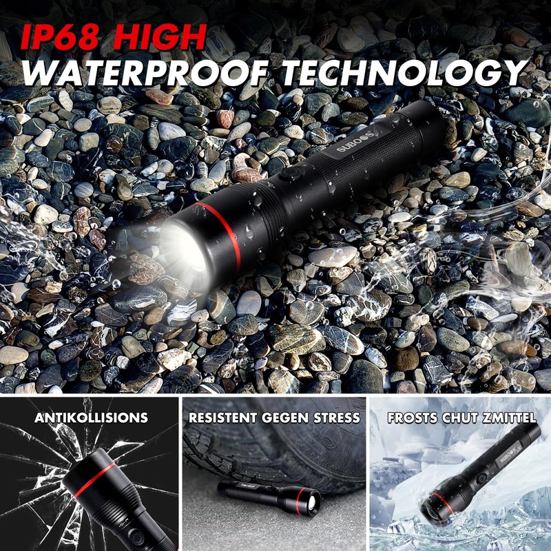 SUBOOS X50 Pro LED Rechargeable Flashlight, Super Bright 15000 Lux,