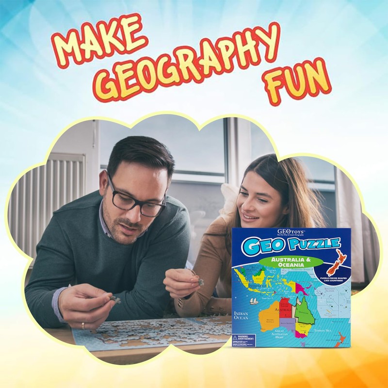 GeoToys GeoPuzzle, Australia & Oceania Shaped Jigsaw Puzzles, 70 Pc
