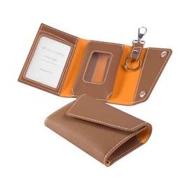 COGURE CONMKC Smart Key Case, Genuine Leather, European Embossed Leather, Transparent Window, Smart Key Holder, Card Holder, Caramel
