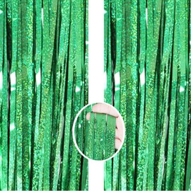 Green Backdrop Streamers AILEXI 2 Pack 1 m x 2 m Metallic Tinsel Foil Fringe Curtains for Photo Booth Party Decor