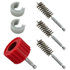 [6PC] 3/4-Inch Copper Pipe Cleaner Set for Power Drill, [3/4” Tube Cleaning Brush, 2 Brushing Pieces, & 3 Fitting Brushes]. Clean ¾-in Copper Pipes & Fittings for Soldering, w/SS Wire Bristles