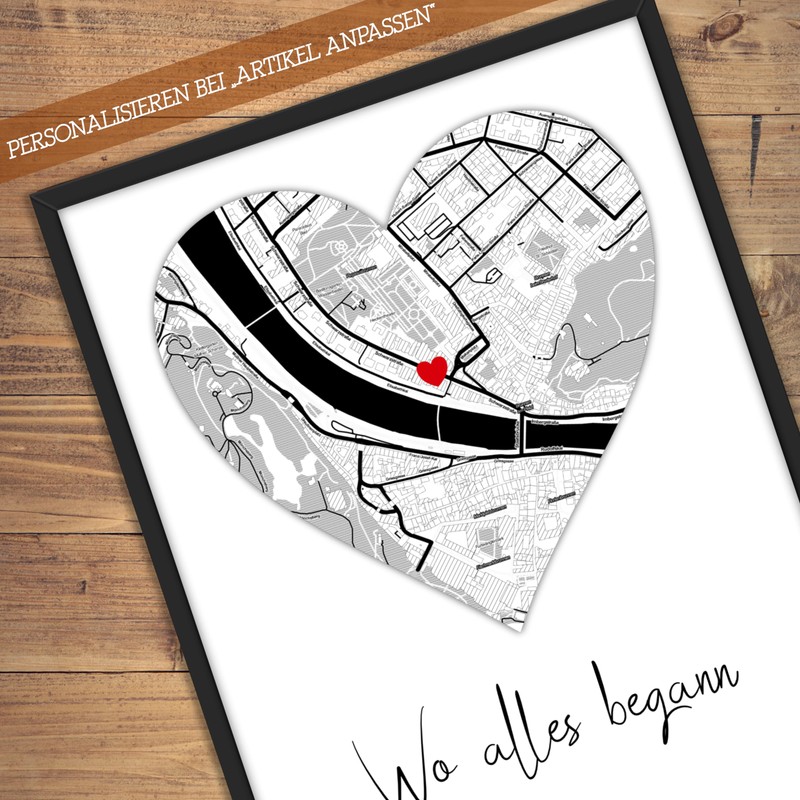 Mountiki® Wo alles begann personalisierte Landkarte Geschenk Bild | Personalisiert