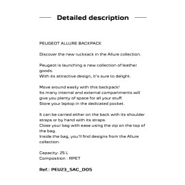 Peugeot Allure Backpak Rucksack PEU23_SAC_DOS (GENUINE) *NEW*