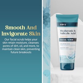 Envy- Exfoliante facial con ácido hialurónico y ácido salicílico: exfoliante facial antienvejecimiento que hidrata profundamente y