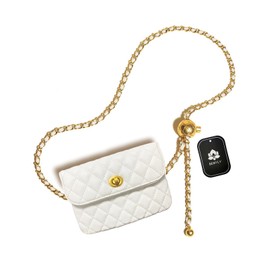 BEMYLV Leather Chain Belt Bag for Women White Crossbody Waist Purse Fanny Pack Fashion Evening Clutch Handbag Detachable