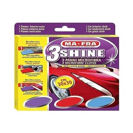 Ma-Fra, 3Shine, Set of High-Quality Microfibre Cloths 30 x 30 cm, Blue Cloth for Cleaning Car Windows, Purple Cloth for Waxing, Red Cloth for Cleaning the Interior