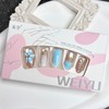 30Pcs Almond Press on Nails Blue Flowers Fake Nails Medium