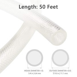 1/4" ID x 50 Ft High Pressure Braided Clear PVC Vinyl Tubing Flexible Vinyl Tube, Heavy Duty Reinforced Hose Tubing, BPA Free and Non Toxic
