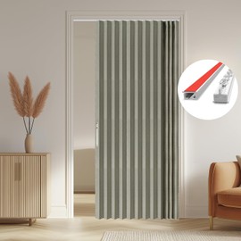 AJAZZ 100% Blackout Accordion Door Invisible Folding Doors Interior Magnetic Door Curtain for Bedroom Living Room Kitchen Door Curtains Sets Included Tracks (1Panel, 53W x 79 L, Grey)