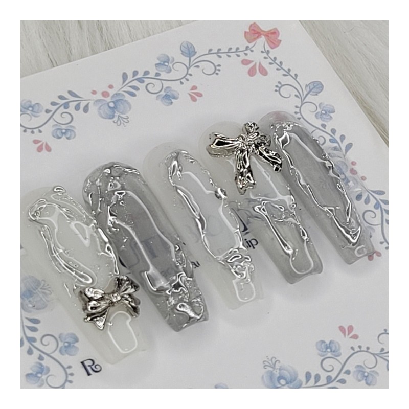 Metal Wave Handmade Nail Tips - Square M / 메탈