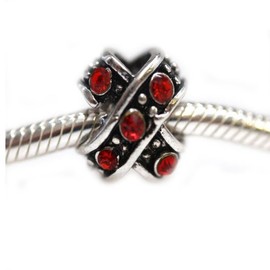 Sexy Sparkles Red Color Rhinestone Criss Cross Charm Spacer Bead For Snake Chain Charm Bracelet