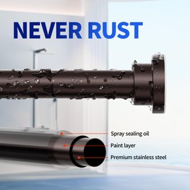 Mcrbeay Shower Curtain Rod, 1" Diameter Heavy Duty Tension Shower Rod, Non Slip Adjustable 28-102 inch No Drilling Shower Curtain Rods Spring Tension For Bathroom, Shower Stall, No Rust, Bronze