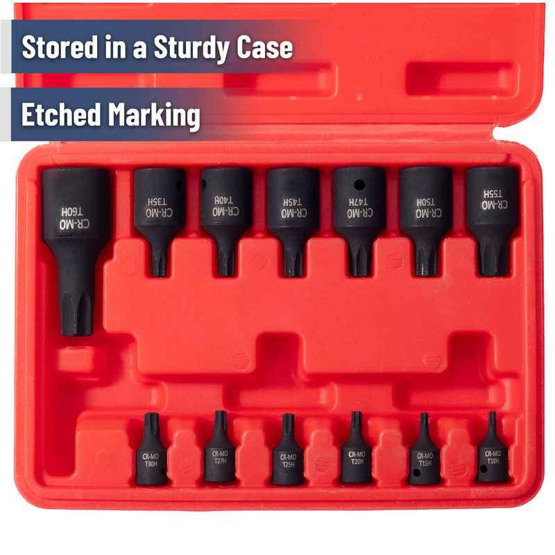 Bates- Torx Bit Socket Set, 13 pcs, T10-T60, 1/4" 3/8"
