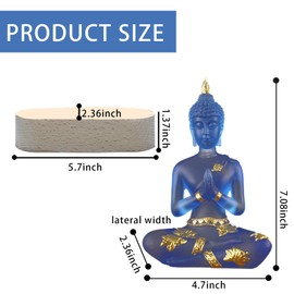 YUEFUDU 7-inch Buddha Statue Collection with LED lamp Base - Elegant Transparent Sculpture Decoration, Creating Unique Home Decor (Blue)