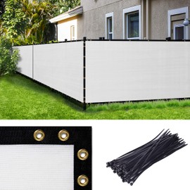 Amgo 5' x 12' White Fence Privacy Screen, Commercial Standard Heavy Duty Windscreen with Bindings & Grommets, 90% Blockage, Cable Zip Ties Included (We Make Custom Size)