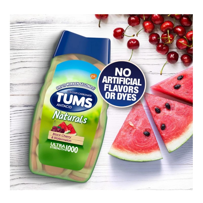 TUMS Naturals Ultra Strength Antacid, Black Cherry & Watermelon -