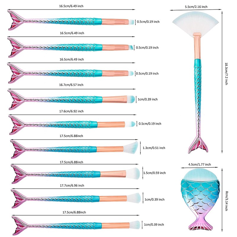 YKKJ Make Up Brush Set, 3D Mermaid Makeup Brushes, 11