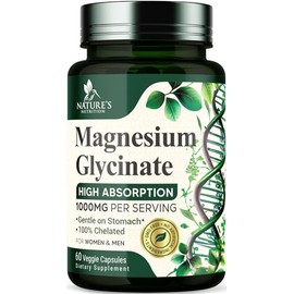 Nature's Nutrition Glicinato de magnesio 1000 mg - Magnesio quelado para huesos, músculos, nervios y corazón, 500 mg por cápsula para máxima absorción, apoyo natural para dormir