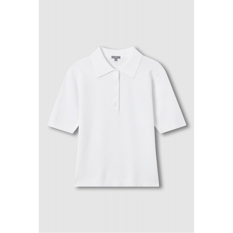 JAJU [JAJU] Women's Collar Short-Sleeve Knit_White