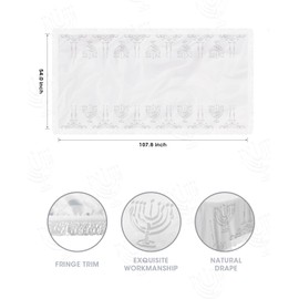 AceList Passover Tablecloth - 54×108 inch with Menorah Pattern, Fabric Elegant Table Cloth Rectangle with Tassel, White Passover Decorations for The Table Cover Jewish Seder Shabbat Dining Party