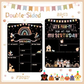 Dog Birthday Chalkboard Boho Themed Dog Birthday Photo Props Rainbow Dog Milestone Chalkboard Sign for Birthday Party Supplies Double Sided Reusable Erasable 14 x 10 Inch