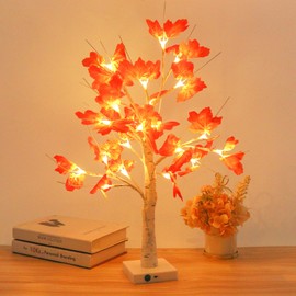 Howeifull LED Baum Lichter, 24 LED Ahornblatt Lichterbaum Warmweißer für Innen Deko, 60cm Herbst Deko Baum Licht USB-Kabel oder Batteriebetrieben für Zuhause Party Geburtstag Innendekoration