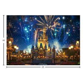 KUKUSOUL 6x4FT Night Castle Party Backdrop Colourful Fireworks Dreamy Castle Princess Background Newborn Kids Girls Birthday Party Baby Shower Party Supplies KUHBDJ279