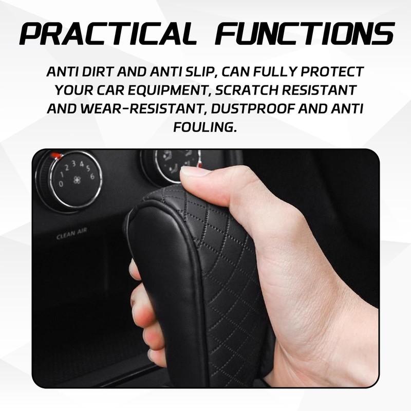 QKYS Leather Car Gear Shift Knob Cover, Upgraded Anti-Slip Design