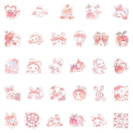 50PCS Kawaii Rabbit Stickers, Cute Pink Bunny Stickers for Kids,Teens,Adults, Cartoon Animal Water Boottles Decals for Laptop, Kindle, Luggage, Journal, Scrapbook, Skateboard