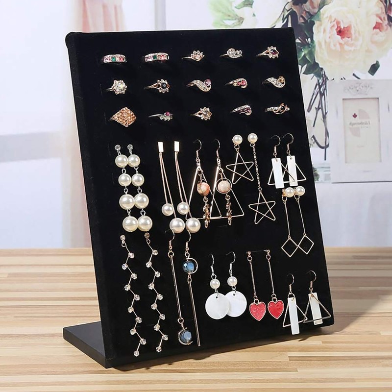 Homeanda Velvet L-Shaped 50 Slots Ring Earring Jewelry Display Tray