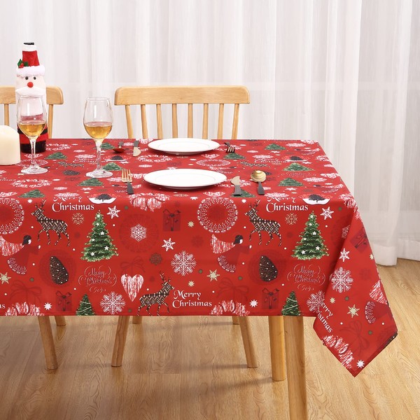Hapterouse Christmas Tablecloth Rectangle Xmas Table Cover Waterproof Polyester Tablecloth