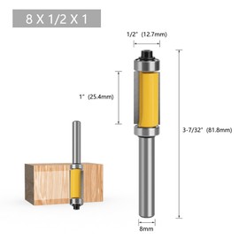 Bestgle End Mill Flush Trim Bit 8 mm Shank Bearing Flush Trim Router Flush Cutter Tungsten Carbide Blades Inserts with Upper and Lower Bearing Router Accessories for Woodworking