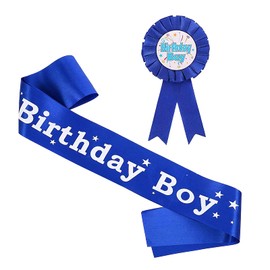 Birthday Decorations for Boys, Includes Birthday Boy Award Ribbon Badge and Birthday Sash Birthday Gifts Presents for Kids Birthday Party Supplies (Blue)