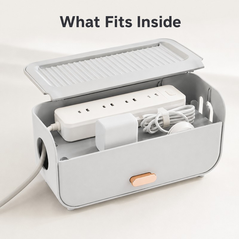 Desktop Cable Management Box for Chargers - Covered PP Organizer