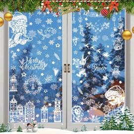 Zamety 9 Sheets Christmas Window Stickers Self-Adhesive White PVC Christmas Decoration Window Stickers Children Christmas Window Pictures Reusable