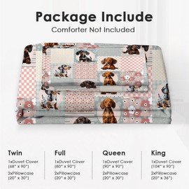 Dachshund Bedding Set King Size Dachshund Comforter Cover Set for Teen Boys Super Soft Construction Sausage Dog Duvet Cover Set Bedroom Decor Twin Full Queen King Size Quilt Cover with 2 Pillowcase
