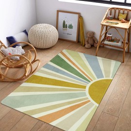 STARUIA Boho Washable Rug 3'x5' Rug Kids Area Rug for Playroom, Colorful Kids Rug for Bedroom, Non-Slip Throw Sun Carpet Soft Small Sunshine Rug for Office Nursery Entryway Dorm