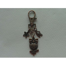 Handmade COPPER OWL LOVERS FLOWER LOVE OWL KEY CHAIN PURSE CLIP BAG CHARM ZIPPER PULL