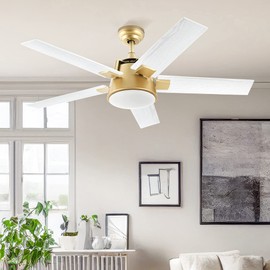 YITAHOME Ceiling Fan with Light and Wall Switch Remote, 52 Inch Modern Gold White Fan, Quiet Reversible Motor, Dimmable LED Color, Memory Function for Bedroom Living Room Patio Indoor