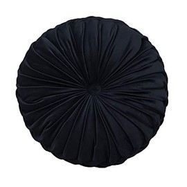 Elero Round Throw Pillow Velvet Home Decoration Pleated Round Pillow Cushion for Couch Chair Bed Car Black, One Size
