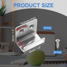sourcing map 10 Pcs Stainless Steel Tile Hanger, Tile Display Wall Hanger Mounting Bracket Wall Mounted Hook Fastener Bracket for Mirrors Picture Frames, Silver (Inner Width 20mm)