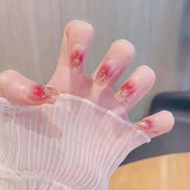 CATKIN 24PCS Short False Nails with Glue Stickers, Press on Nails no Glue for Women Girls Medium Square Decoration Fake Nails