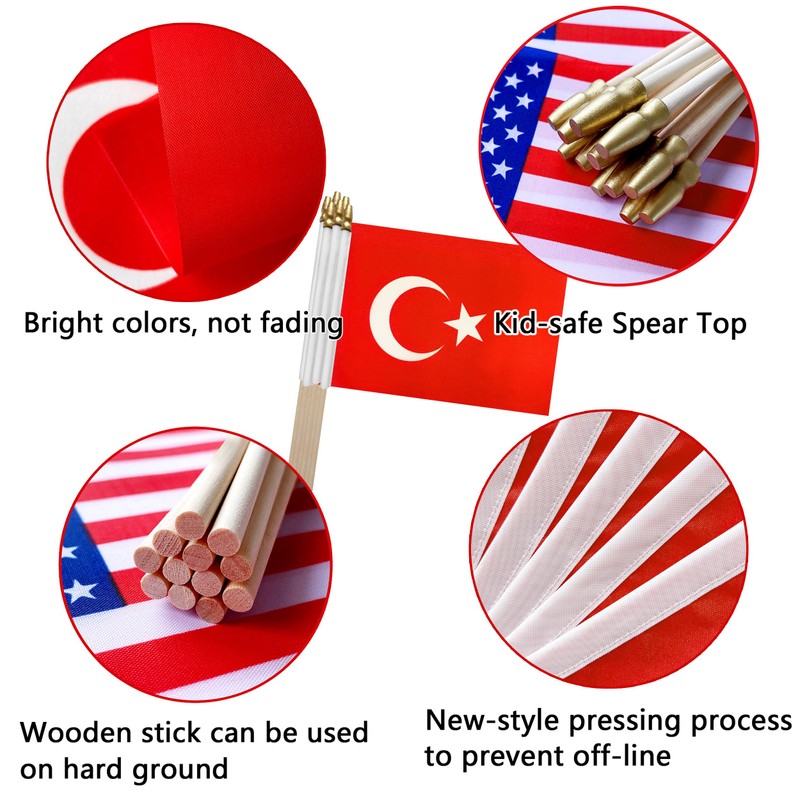 TSMD Turkey Stick Flag Turkish Small Mini Hand Held Flags,5x8