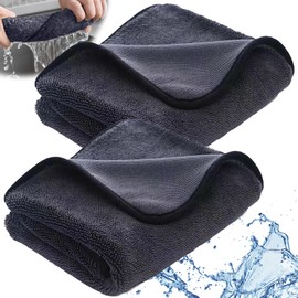 2Pcs Bathroom Drying Cloth Shiny Wipes Bathroom Cloth Large black Microfibre Cleaning Cloth 30x40cm super absorbent cloth glass tool for Removing Water in Shower and Bathroom Glass Window Kitchen Car