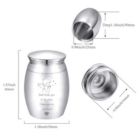 CREATCABIN Angel Mini Urn Small Keepsake Cremation Urns Ash Holder Miniature Funeral Funeral Paw Container Engraving Stainless Steel for Human Ashes Pet Dog Cat 40 x 30 mm (Silver)