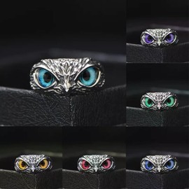 CUSIOALQQ Vintage Eule simulierter Augenring Retro offener Ring Gothic Tier Glück Vintage Schmuck Tier offener Ring verstellbarer Eulenring offener Tierring Statement-Ring Schmuck für Damen Herren
