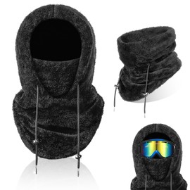 Multifunctional Velvet Winter Face Cover Ski Mask Balaclava Wind-Resistant Unisex Coldproof Hood Drawstring Cap Scarf Neck Gaiter Windproof for Winter Outdoor Sports Motorcycle Snowboard Fishing