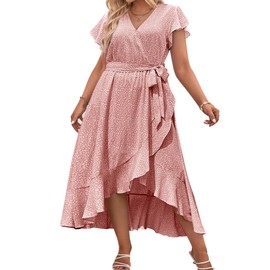 IN'VOLAND Plus Size Womens Casual Floral Deep V Neck Short Sleeve Long Evening Dress Cocktail Party Maxi Wedding Dresses