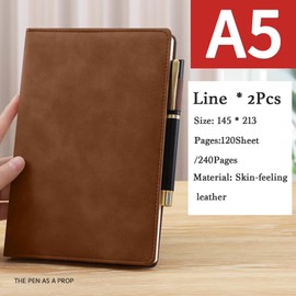 2 Pack Journal Notebook,Hardcover Lined Notebook, Leather Notebooks for School Supplies,Hardcover A5 Diary Journal for Women/Men Work, 100GSM Lined Paper,(Brown)
