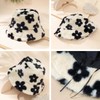 Winter Faux Fur Furry Small Flower Black Bucket Hat Fluffy